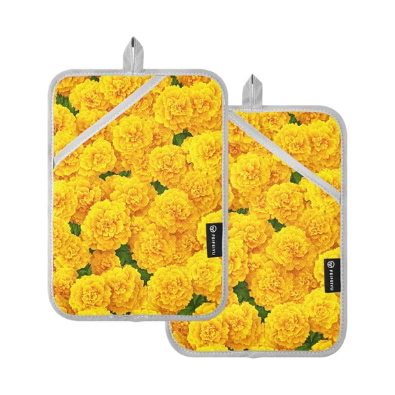 Bright Yellow Marigolds Oven Mitts Pot Holders 2 pcs Heat Resistant for Kitchen Baking Grilling