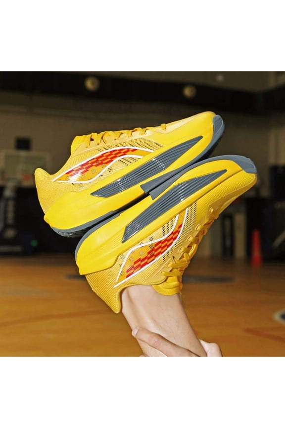 Bright Yellow Red Check Gray Overlay Lightweight Professional Racing Training Running Shoes
