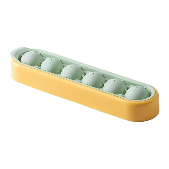 Bright Yellow Silicone Ice Ball Mold with Lid - 6-Cell Whiskey Ice Sphere Tray for Freezer - Stackable Ice Maker for Cocktails A