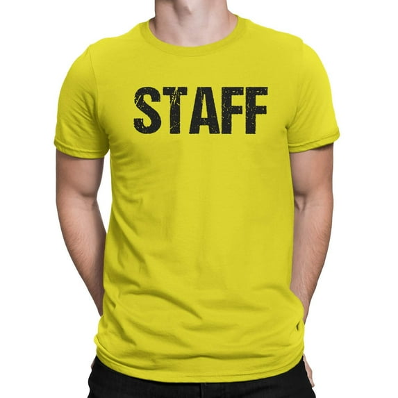 Bright Yellow Staff T-Shirt Front & Back Print Mens Event Shirt Tee 3XL