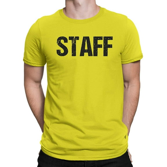 Bright Yellow Staff T-Shirt Front & Back Print Mens Event Shirt Tee Large