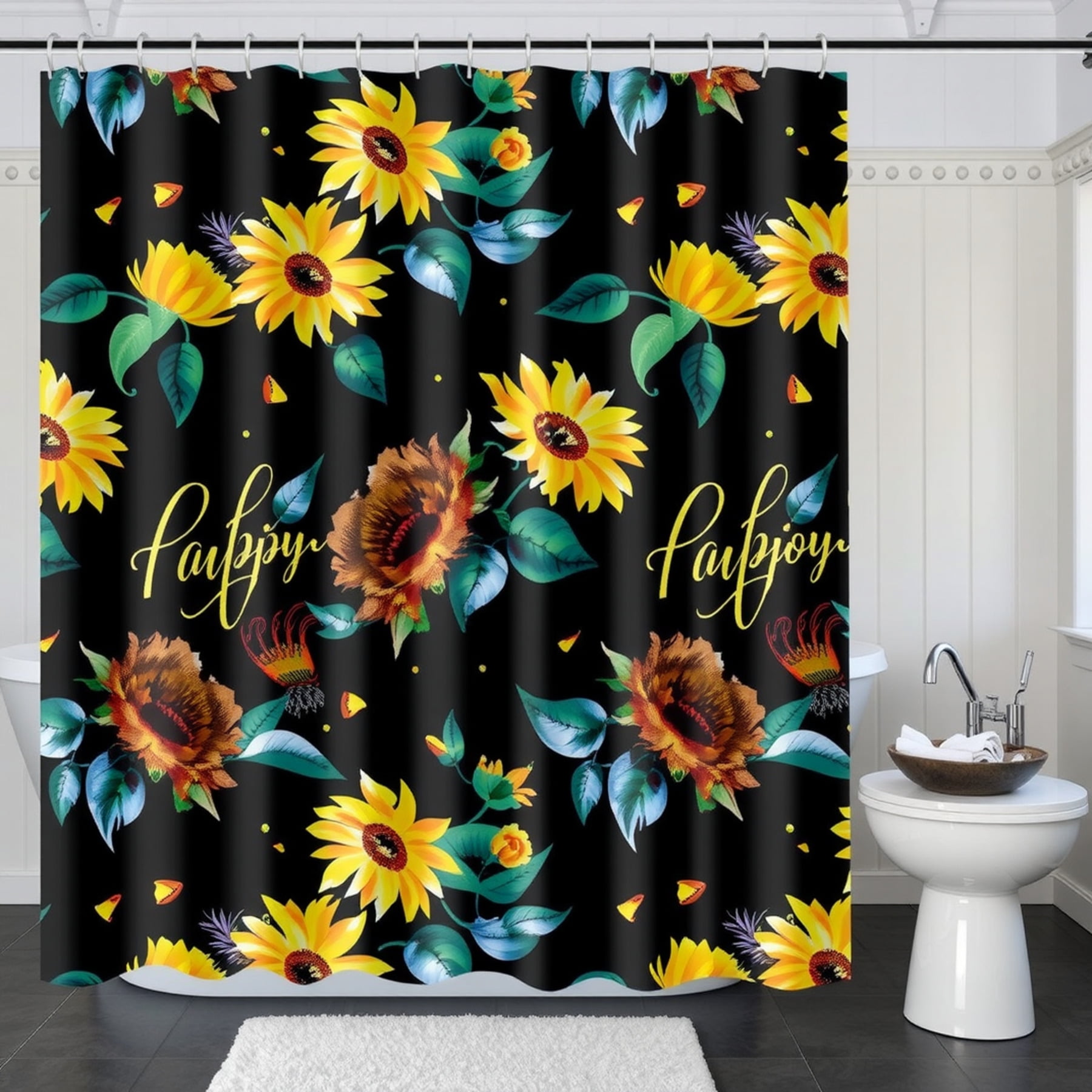 Polyester Shower Curtain Sunflower Stained Glass Shower Curtain