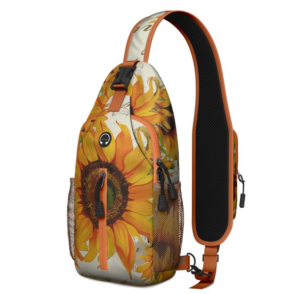 Bright Yellow Sunflower and Bee Crossbody Bag – Lightweight, Water-resistant, Multi-pocket – Vintage Boho Floral Pattern
