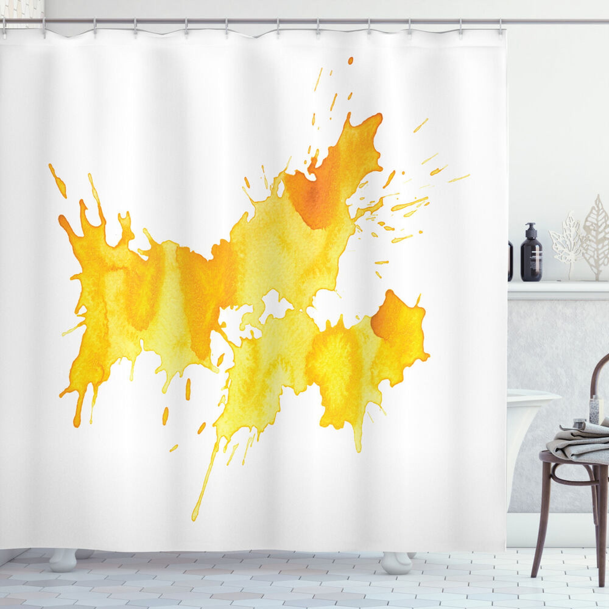 Yellow and White Shower Curtain Color Splash Print for Bathroom ...