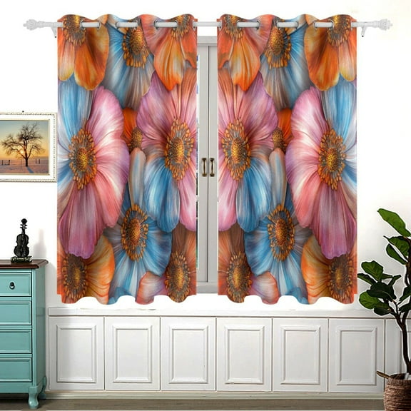 Bright and Bold Flowers Blackout Curtains for Living Room Bedroom 55W x 54L Insulated Window Drapes 2 Panels