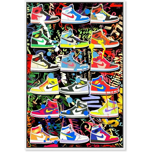 Bright and Bold Sneaker Collection Canvas Urban Graffiti Wall Art Poster For Living Room Bedroom Home Office Artwork Gift 12X16 Inch Unframed