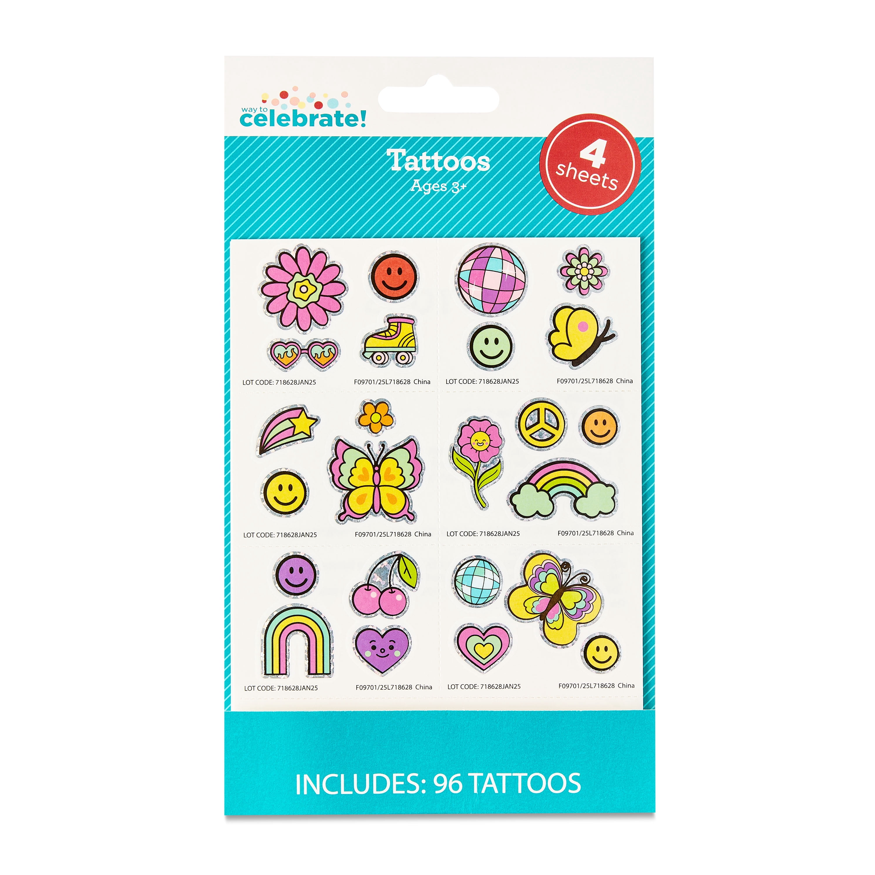 Bright and Bold Tattoo Party Favors, 96 Count, by Way To Celebrate
