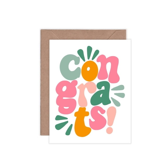 Bright and Cheerful Congrats Card Fun Typography Design with Envelope Perfect for Celebrations, Graduations, Achievements, and More