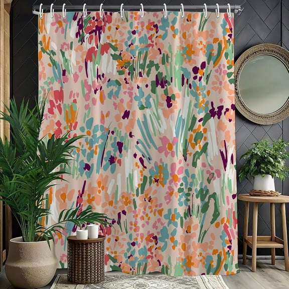 Bright and Cheerful Floral Shower Curtain,Vibrant Flower Design, Waterproof Polyester Fabric, Includes Hooks 72"W x 72"L (Pack of 1)
