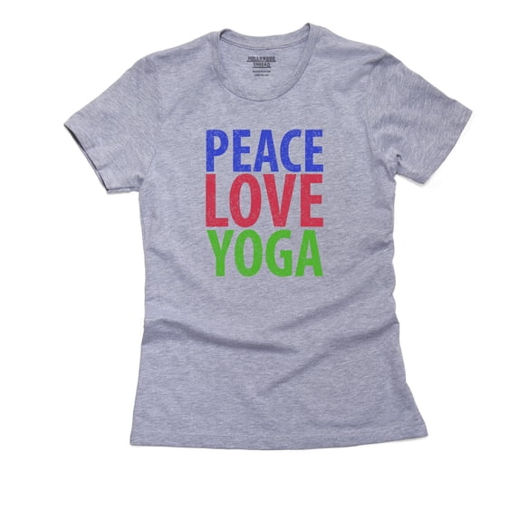 Bright and Colorful Peace Love Yoga Graphic Women's Cotton Grey T-Shirt