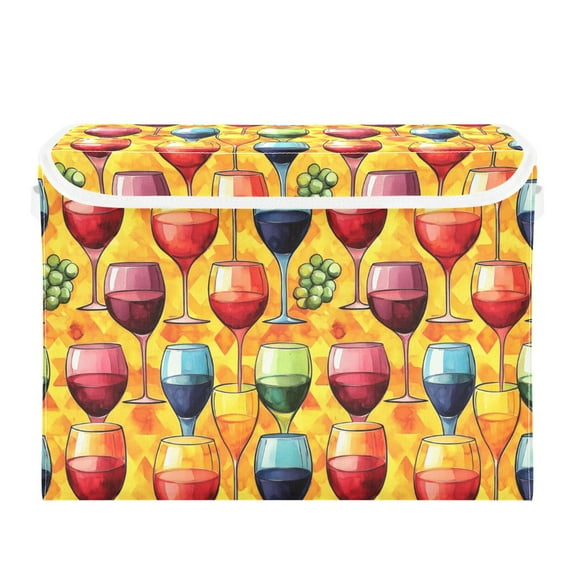 Bright and Colorful Wine Glasses Large Storage Bins with Linen Collapsible Lid Storage Box 16.7 x 12.6 x 11.8in