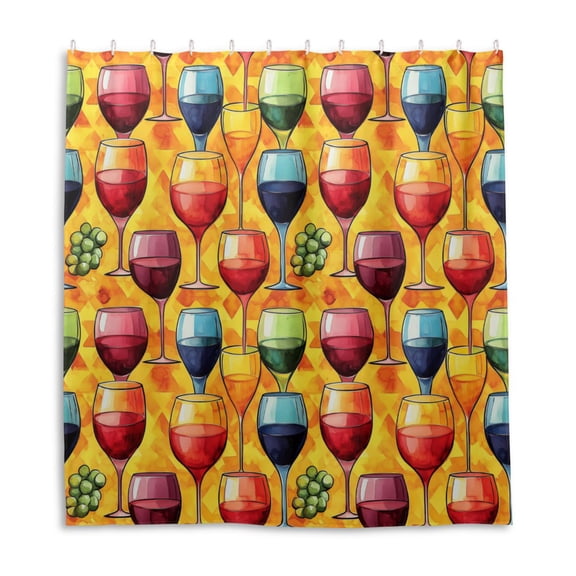 Bright and Colorful Wine Glasses Shower Curtain Liner 66x72 Inch Waterproof Shower Curtains Decorative Bathroom with 12 Pack Hooks