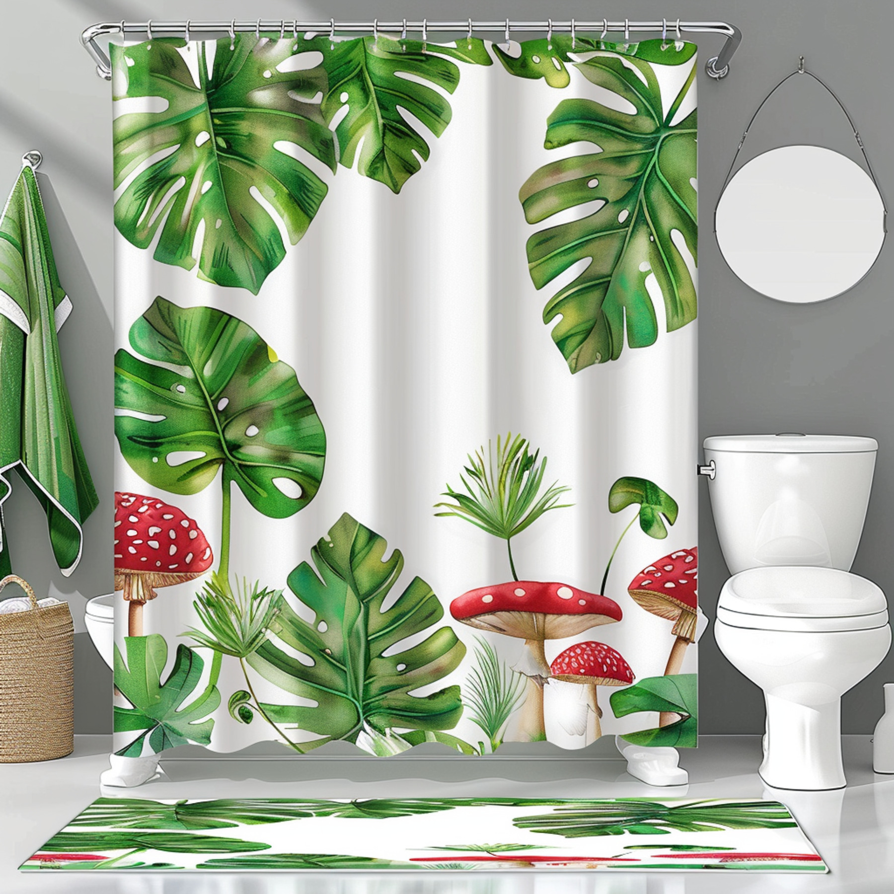 Bright and colorful tropical rainforest themed shower curtain with