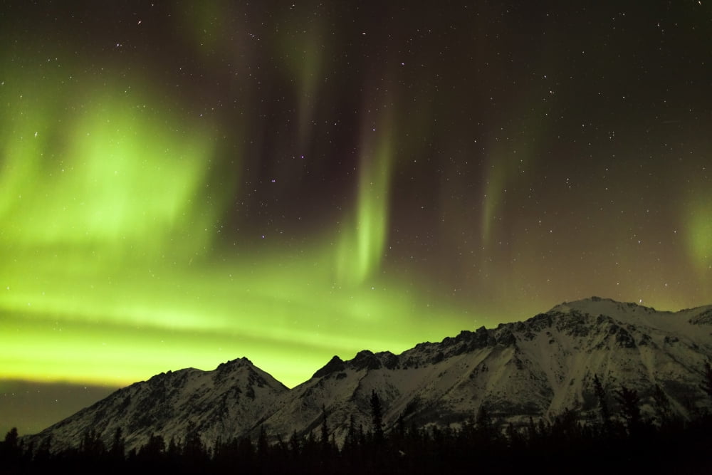Bright aurora borealis Annie Lake Yukon Canada Canvas Art - Philip HartStocktrek Images (35 x 23)