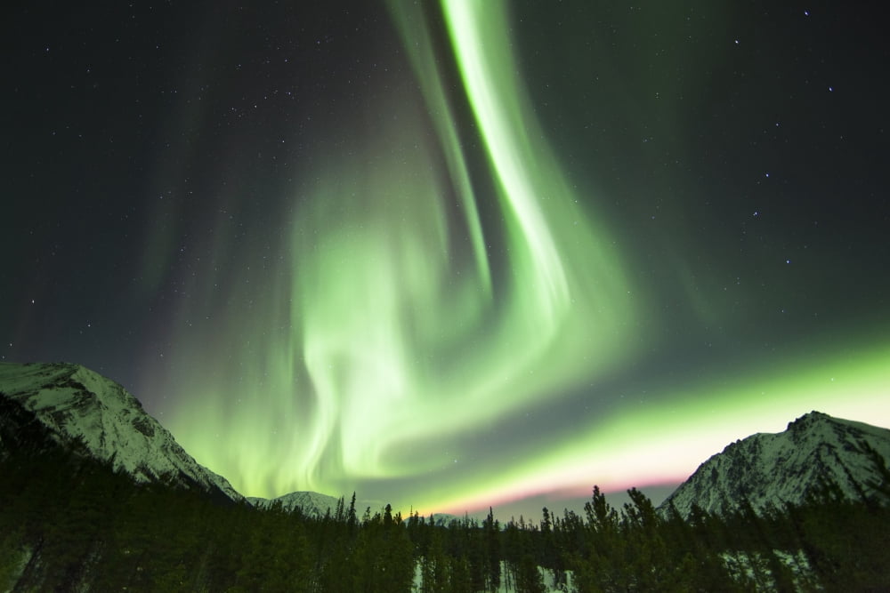 Bright aurora borealis Annie Lake Yukon Canada Canvas Art - Philip HartStocktrek Images (35 x 23)