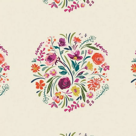 Bright floral fabric, Moon Glow Glisten Trouvaille cotton fabric, Sold by the Quarter Yard