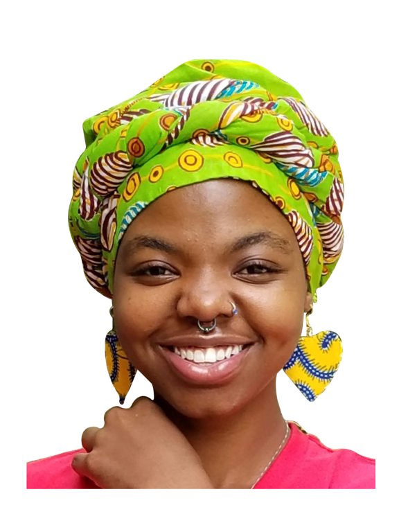 Bright-green African Print Ankara Modu Hat Pre-tied Head Wrap