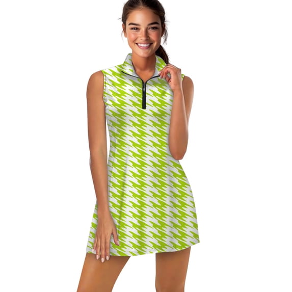 Bright green and White Ripple Sports Dresses Women Tennis Dress Outdoor Badminton Golf Quick-Drying And Breathable Sports Dress