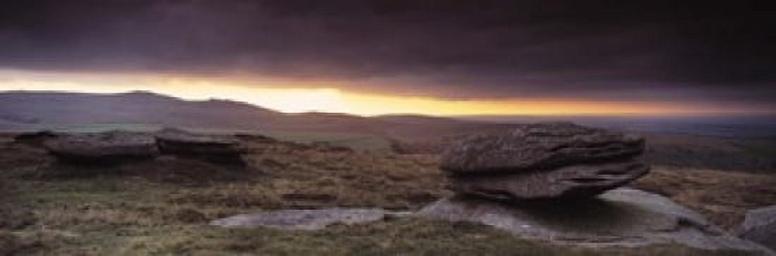 Bright horizon with dark clouds from Higher Tor Dartmoor Devon England Canvas Art - Panoramic Images (18 x 6)