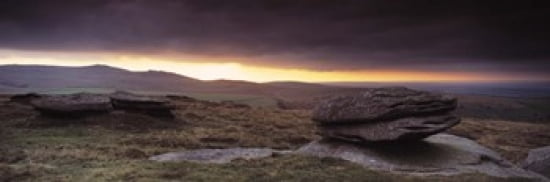 Bright horizon with dark clouds from Higher Tor Dartmoor Devon England Canvas Art - Panoramic Images (36 x 12)