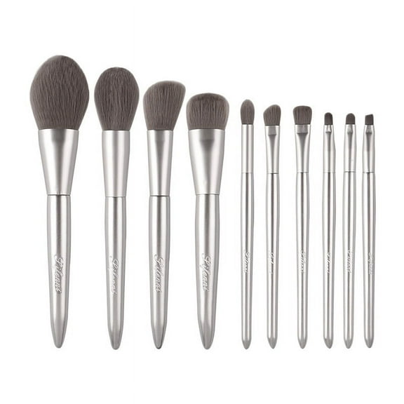 Bright silver fiber bristles 10 makeup brushes complete set of super soft thickened aluminum tube more durable glossy good makeup brushes set face makeup beauty tools