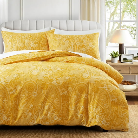 Bright yellow cashew flower duvet cover 3-piece set, spring garden theme, cute floral plant prints, soft as clouds, romantic sleep experience with pillowcases (1 duvet cover + 2 pillowcases)