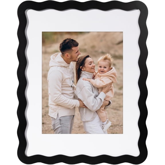 BrightD - 11x14 Cute Picture Frame, Wavy Curved Photo Frame with 8x10 Mat and Real Glass, Unique Funky Frame for Tabletop Display, Home Office Desk Decoration Art, Gift (11x14, Black)