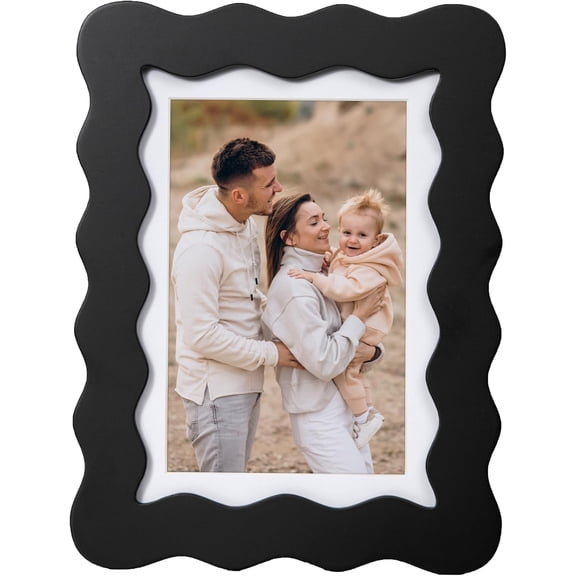 BrightD - 5x7 Cute Picture Frame, Wavy Curved Photo Frame with 4x6 Mat and Real Glass, Unique Funky Frame for Table and Wall Display, Home Office Desk Decoration Art, Gift (5x7, Black)