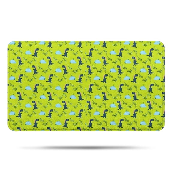 BrightGreen Cartoon Dinosaurs Leaves Pattern Bathroom Rugs Mat,Non Slip Microfiber Bathroom Rug,Rubber Backing,Soft Bathroom Mats for Bathroom Floor,Tub and Shower,17x30in(43x75cm)