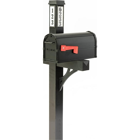 BrightLight Mailbox New Solar Powered Single Post 2 Door Mailbox with Address Panel, Black