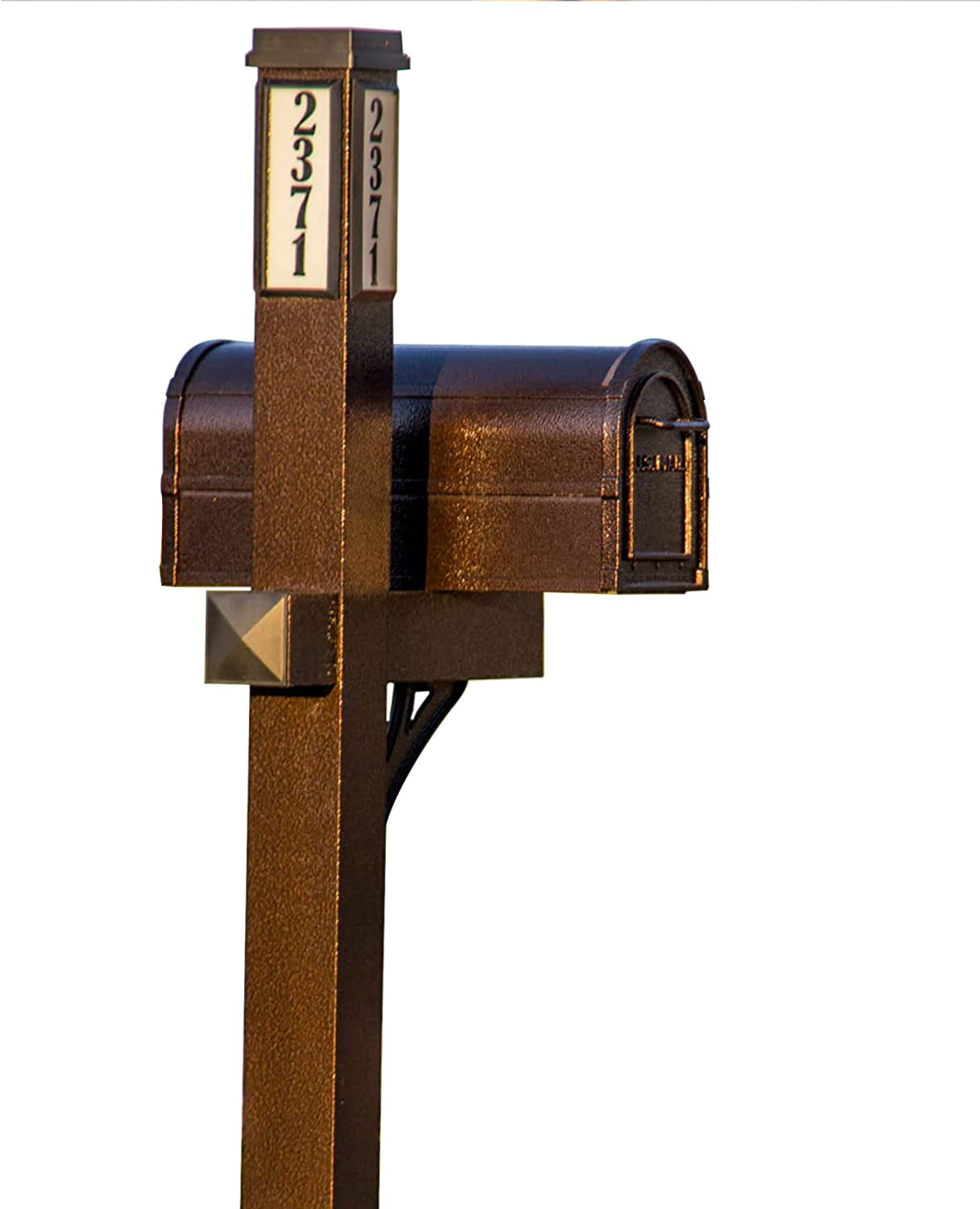 Hammered Bronze Solar Illuminated Aluminum Mailbox with Post