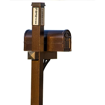 BrightLight Mailbox New Solar Powered Single Post 2 Door Mailbox with Address Panel, Hammered Bronze