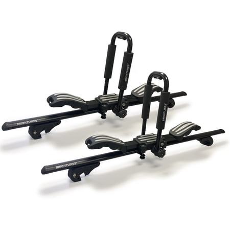 BrightLines 53" All Black Lockable Universal Cross Bars Roof Racks & Double Folding Kayak Roof Rack Carrier That Holds a Pair of Kayaks, or One Canoe or SUPs Paddleboards