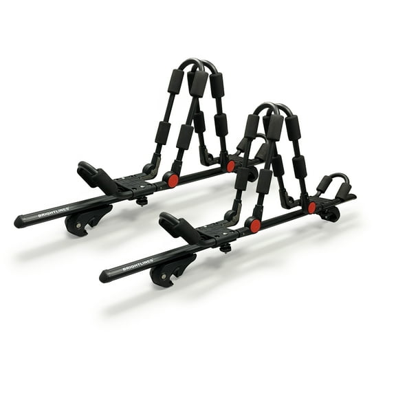 BrightLines 53" All Black Lockable Universal Cross Bars Roof Racks & Two Pairs Foldable Kayak Racks for Kayaks, Canoe, SUP