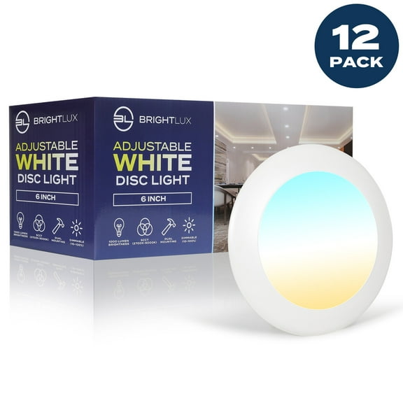 BrightLux 12 Pack 6 inch Disk Lights, Dimmable, 2700K/3000K/3500K/4000K/5000K Selectable, 1000LM