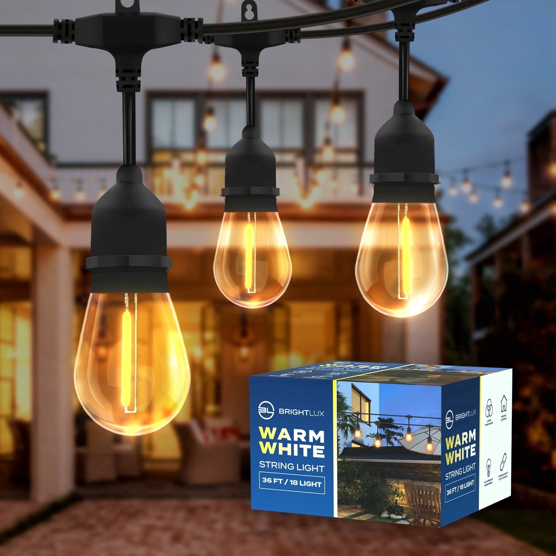 Brightlux Indoor 36ft Corded Electric Energy Efficient LED String Lights 18 Pack