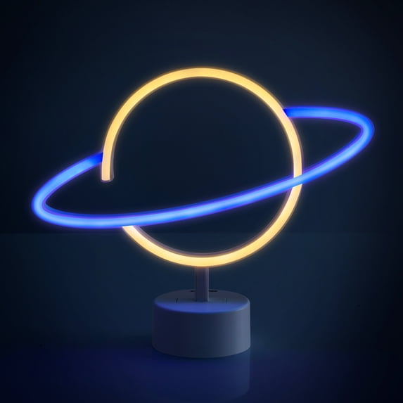 BrightSide 10" Planet Shaped LED Neon Table Light, Multicolor, Battery-Powered