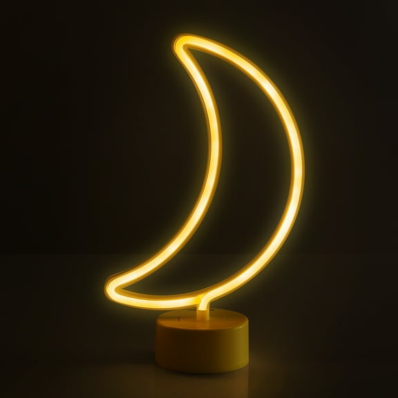 BrightSide 12" Moon Shaped LED Neon Table Light, Warm White, Battery-Powered