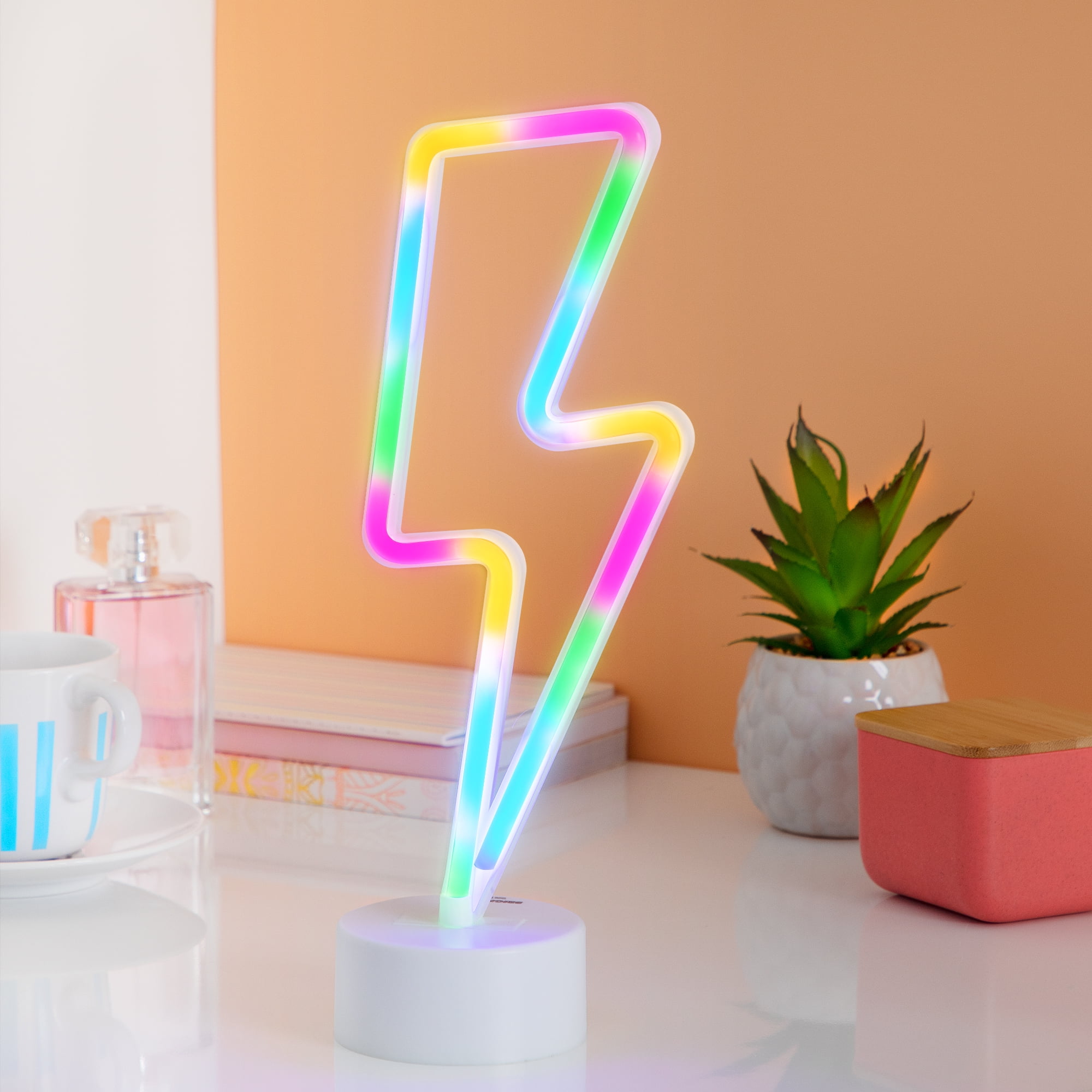BrightSide 13 Lightning Shaped LED Neon Table Light, Multicolor,  Battery-Powered 