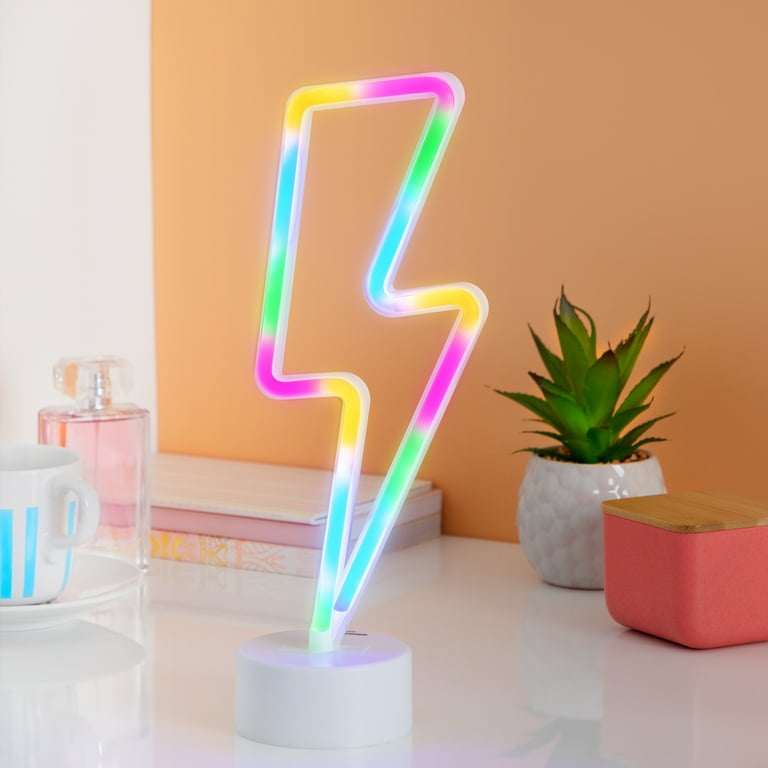 BrightSide 13 Lightning Shaped LED Neon Table Light, Multicolor,  Battery-Powered