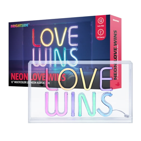 BrightSide Love Wins 12" x 7" Multicolor Acrylic LED Neon Box, Decorative, USB-Powered