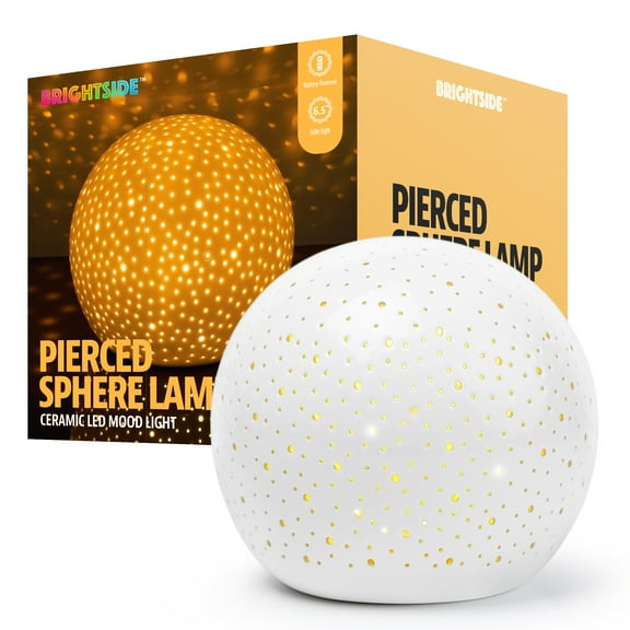 BrightSide Pierced Ceramic Sphere LED Lamp, Soft Warm White, Battery-Powered