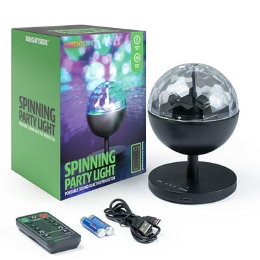 BrightSide Spinning Party Light with Remote - 6.5" Sound Reactive LED Light, Rechargeable