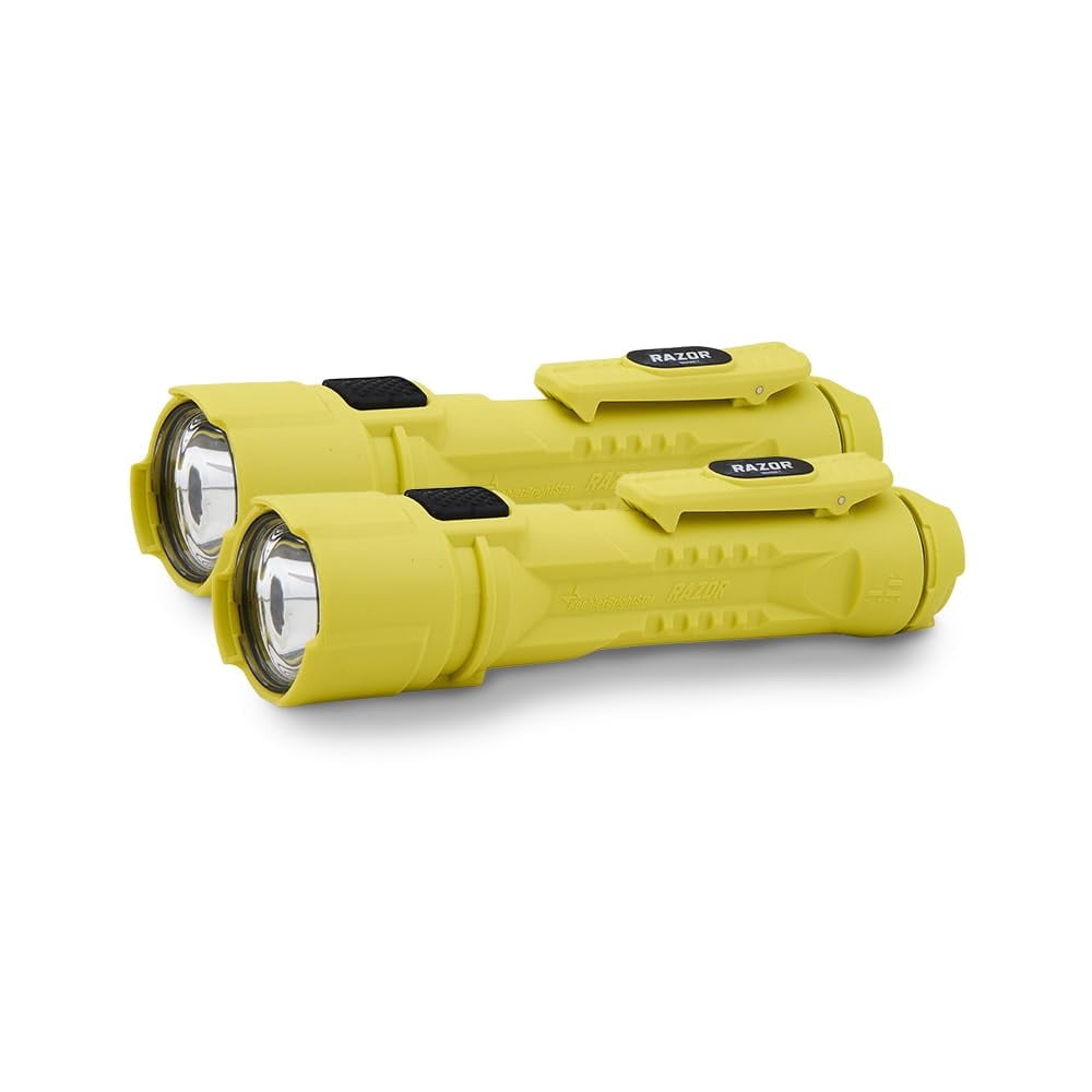 BrightStar Razor Hands-Free Magnetic LED Flashlight 2-Pack Bundle | 3AA-Cell Alkaline Battery-Powered | 24 Low Power Hour Runtime | Yellow, Work, Home, Auto, Emergency