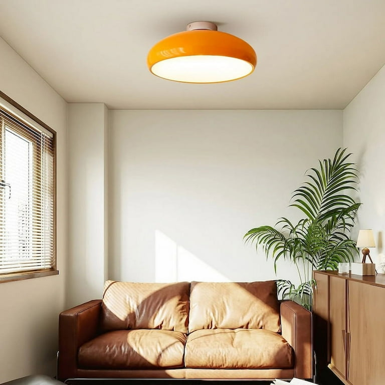 BrightWarmHome Nordic Vintage Flush Ceiling Light Minimalist Bedroom Study Ceiling Lamp Mid Century Orange Ceiling Light Fixture