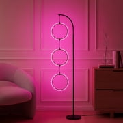 Brightech 3 Ring Lamp 74" Dimmable RGB LED Floor Lamp, Modern Arc Color Changing, Black