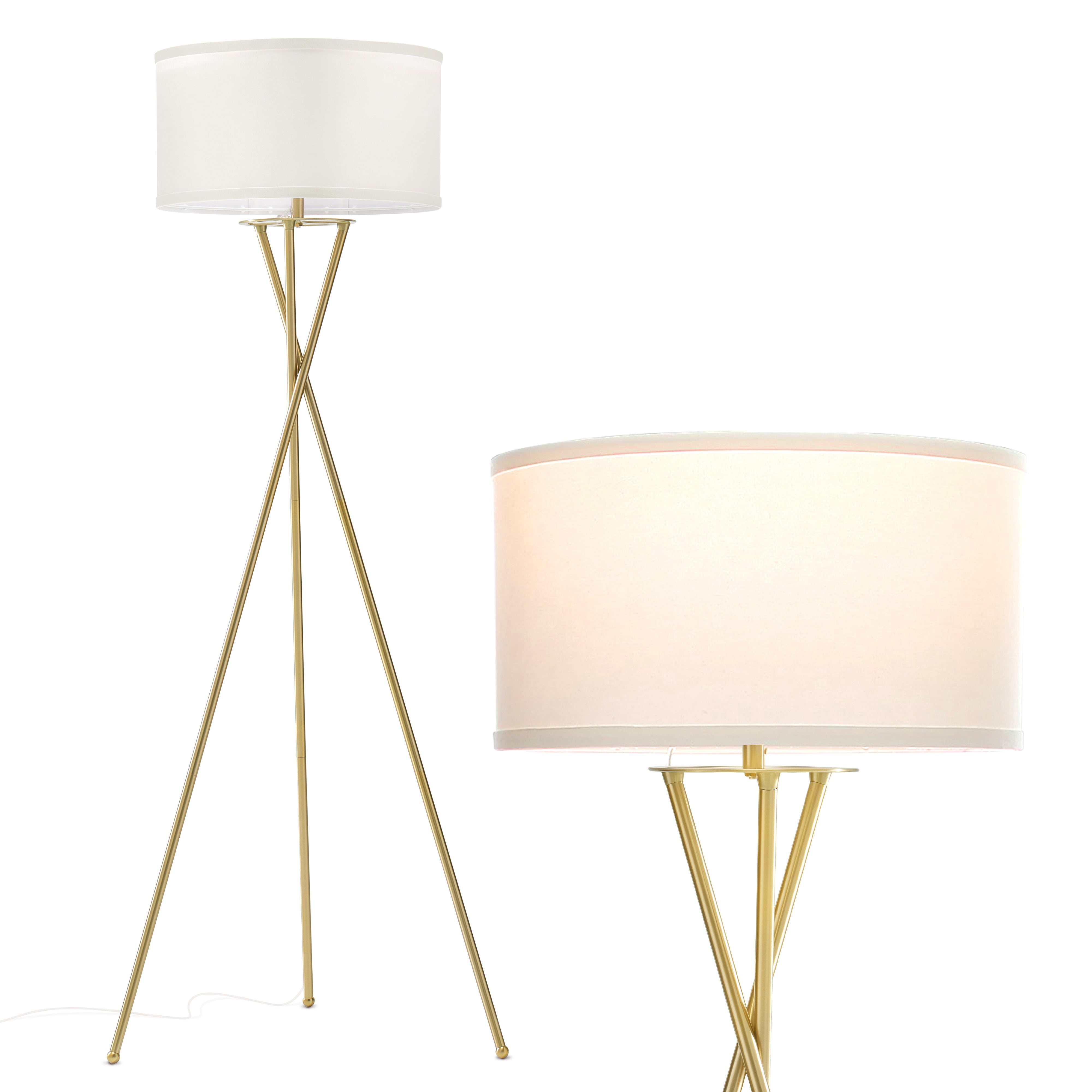 Brightech Jaxon 60" Tripod LED Gold Floor Lamp with Fabric Drum Shade