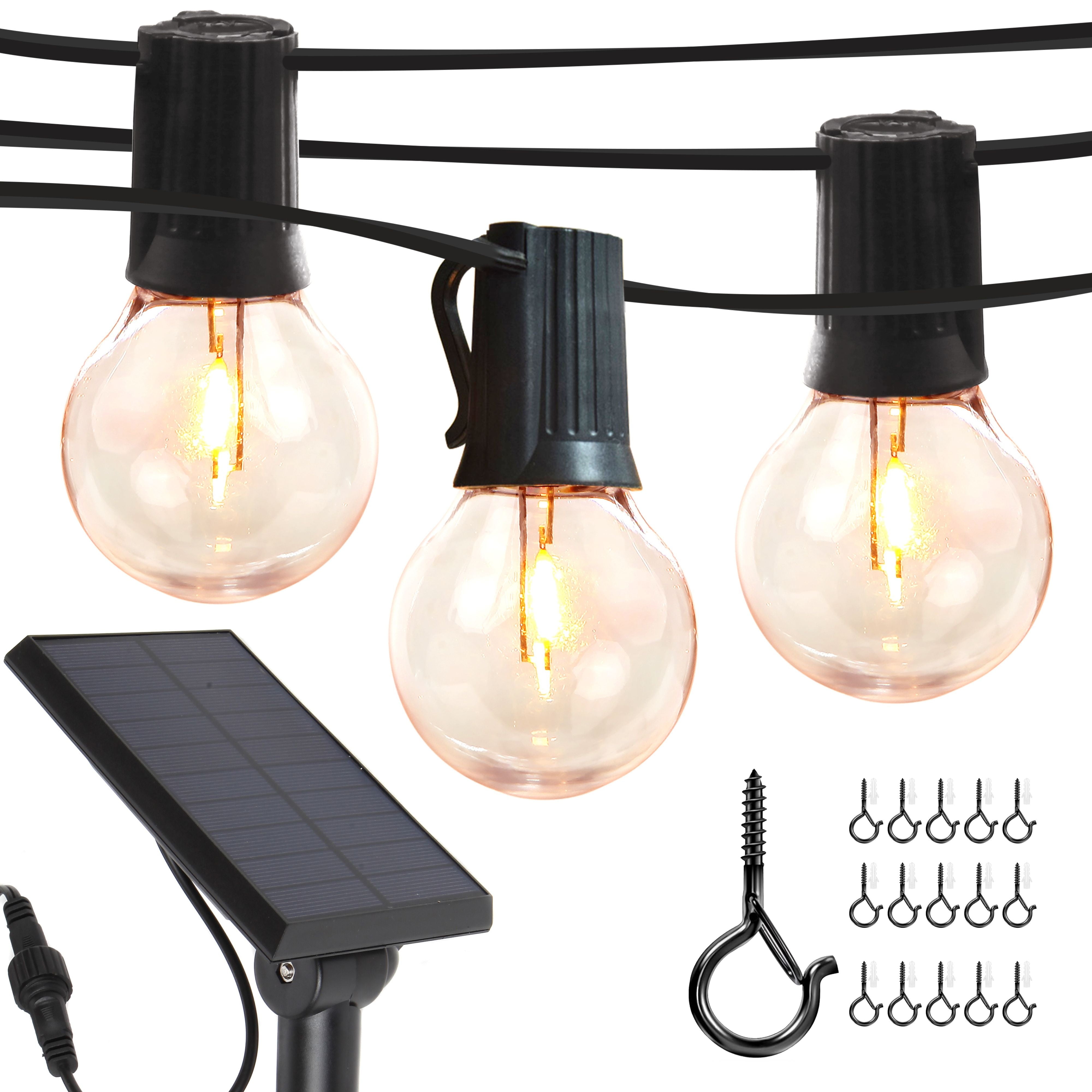 27 ft Warm White Solar Powered LED Globe String Lights with Hooks