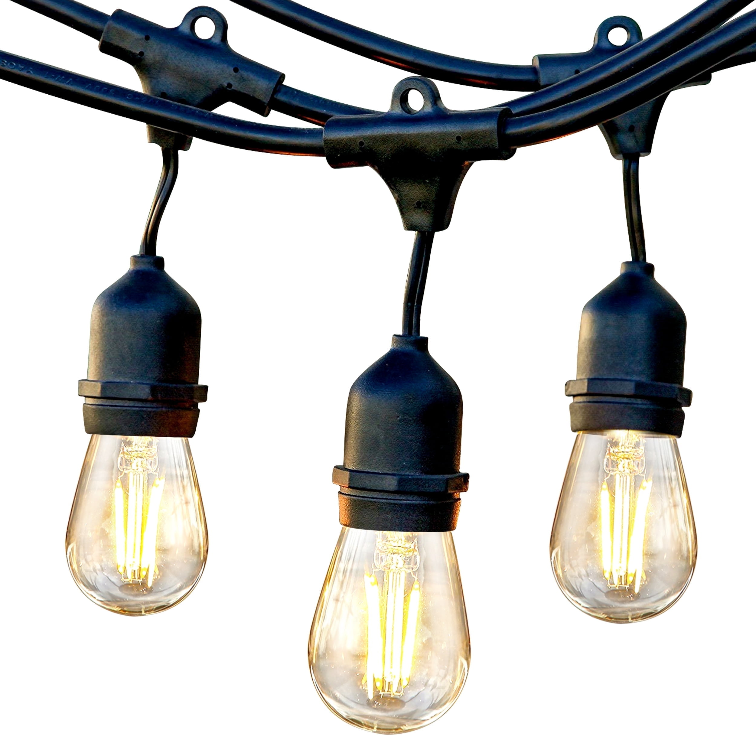 24 ft Black LED Outdoor String Lights with Warm White Edison Bulbs