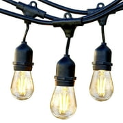 Brightech Ambience Pro LED Outdoor String Lights 48 ft, Waterproof Shatterproof Dimmable 1W Vintage Edison Bulbs for Patio, Backyard, Porch, 2700K Soft White